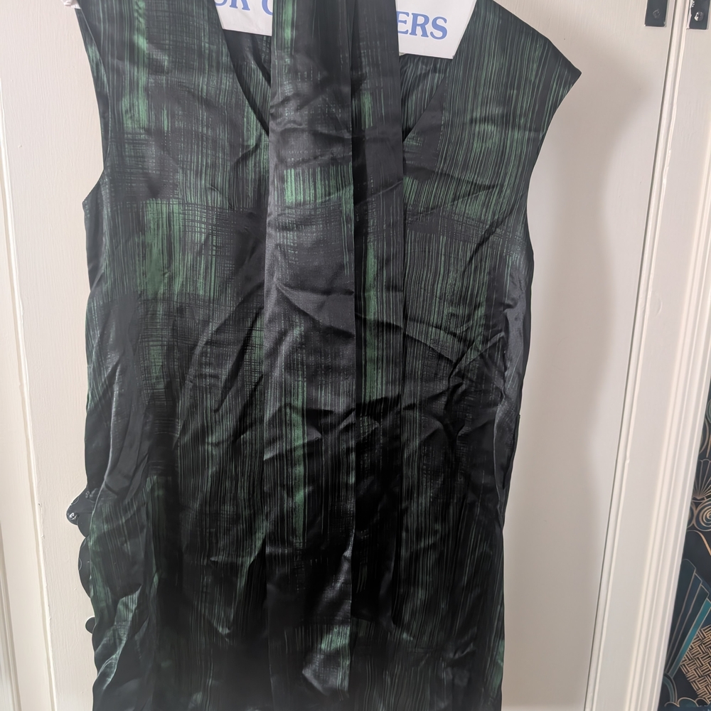 French Connection Black and Green Patterned Silk Dress